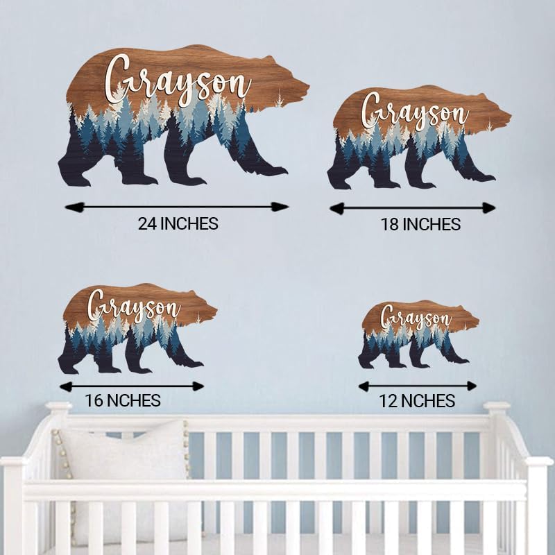 Personalized Baby Name Signs for Nursery, for Kids Room Bear Wooden Nursery Decor, Woodland Animal Decor, Baby boy Forest Themed Gift/6