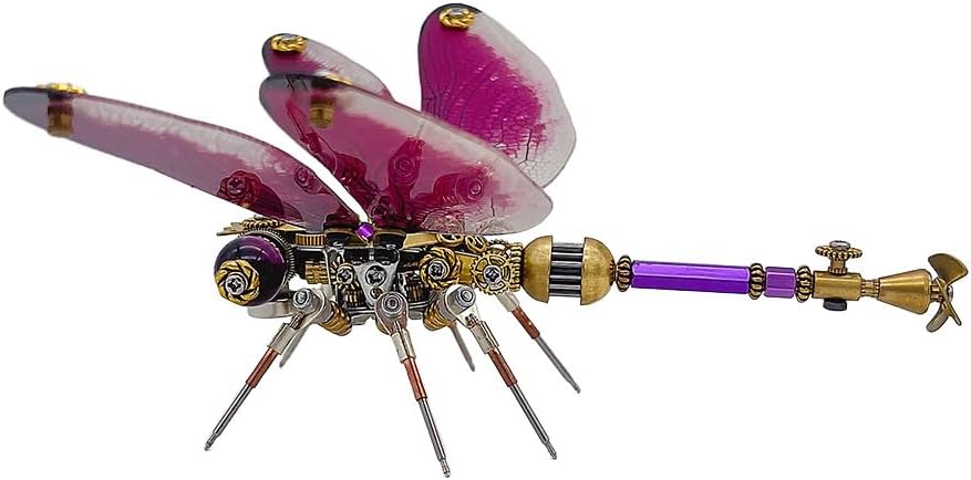 Keetopteep 3D Metal Puzzle for Adults, 200 Pieces Mechanical Dragonfly DIY Assembly Kit to Build, 3D Puzzle Handmade Craft Desk Ornament Toys (Color2)