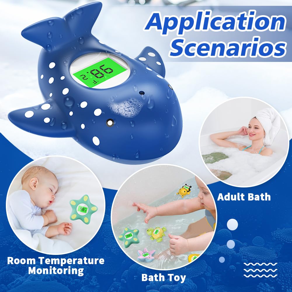 Baby Bath Thermometer, Infant Digital Water Thermometer Safety with 3 Color Backlit and Temperature Warning, Room Thermometers Floating Toy for Infant, Toddler, Bathtub, Swimming Pool (Navy Blue)