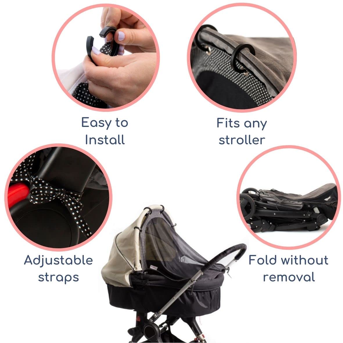 Stroller Sun Shade - Universal UV Protection Cover for Strollers Sunshade with See Through, Clip-On Sun Blocker, Sun Shield for Baby, Breathable Adjustable Fit, Full Coverage, Medium