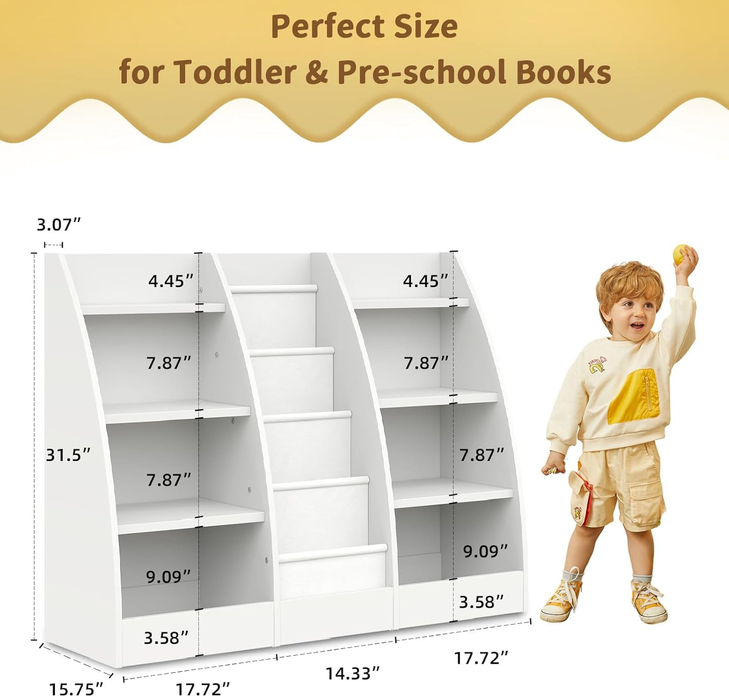 4 Tier Kids Bookshelf, 4 Layer Sling Kids Book Shelf for Kids Rooms, XXL Wood Children Bookcase,Baby Storage Book Rack,Toddler Bookshelf, Book and Toy Organizer,Book Display Shelf for Bedroom, Nursery