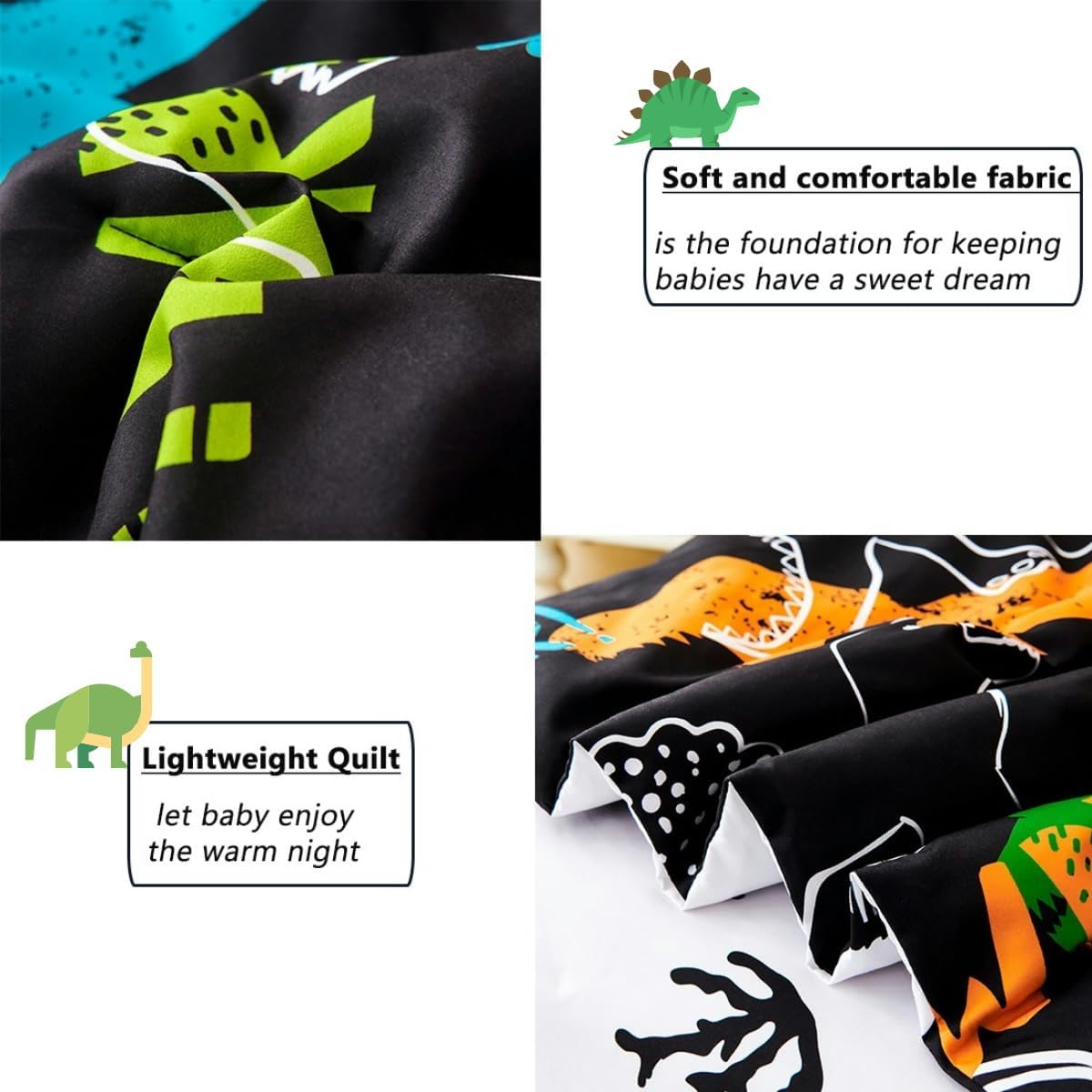 PERFEMET 4-Piece Boys Toddler Bedding Sets Cartoon Dinosaur Comforter Set for Girls Kids Soft Reversible Colorful Animal Bed Set for Toddler(Dinosaur, Toddler)