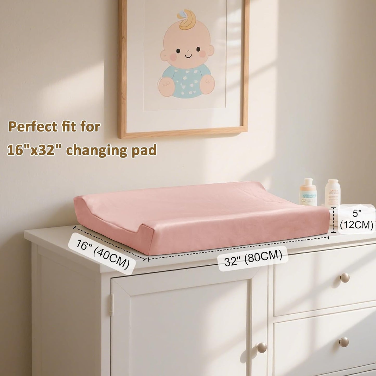 Owlowla Changing Pad Cover,Waterproof Changing Pad Covers-Soft Leather Diaper Changing Table Cover,Fits Standard Changing Pads for Baby Boy Girl(Blush)