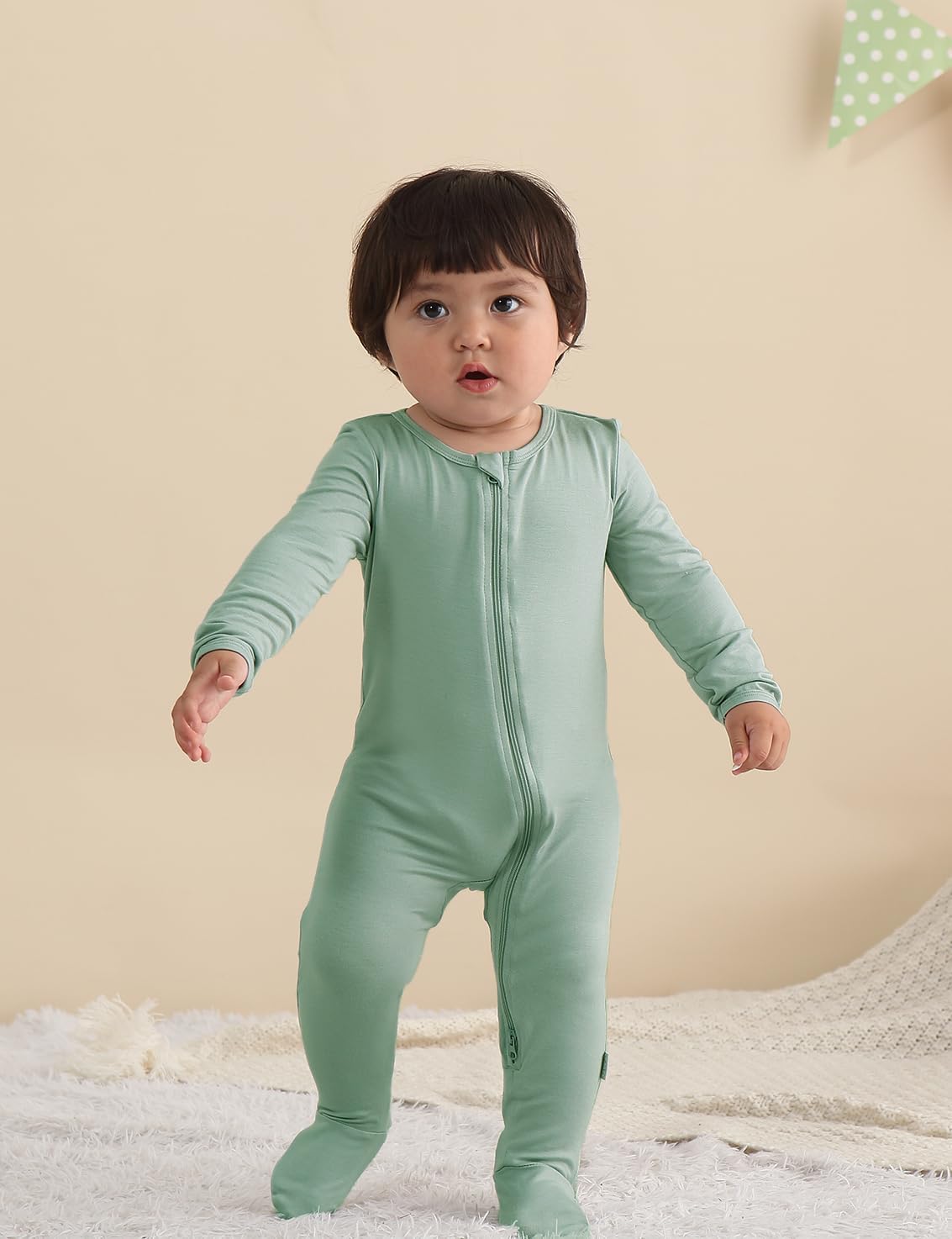 Jimonda Bamboo Baby Pajamas,Unisex Boys Girls One-Piece Footies,Long Sleeve Sleepers 2-Way Zip closure Romper