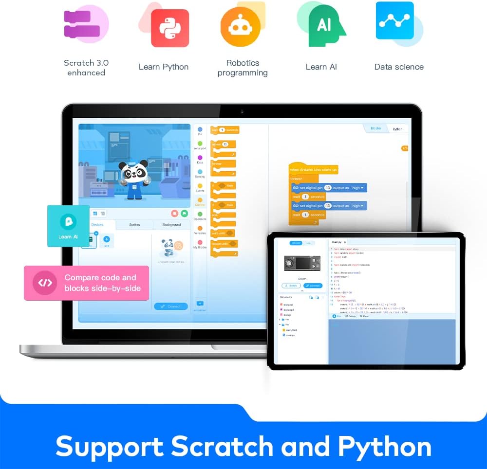 Makeblock Cyberpi Project-Based Kit, Coding for Kids 8-12 Support Scratch & Python Programming, STEM Programmable Robot Supports AI & IoT Technology with Built-in WiFi Module