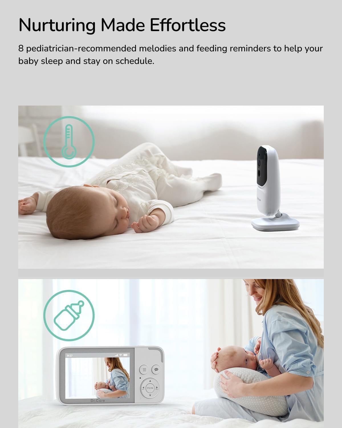 NeoView Video Baby Monitor with 2 Cameras-3.5” Screen, 2-Way Audio, Video Loop Recording, Night Vision, Real-Time/VOX Monitoring, Temperature Sensor, Lullabies, No Wi-Fi(Supports Up to 128GB)