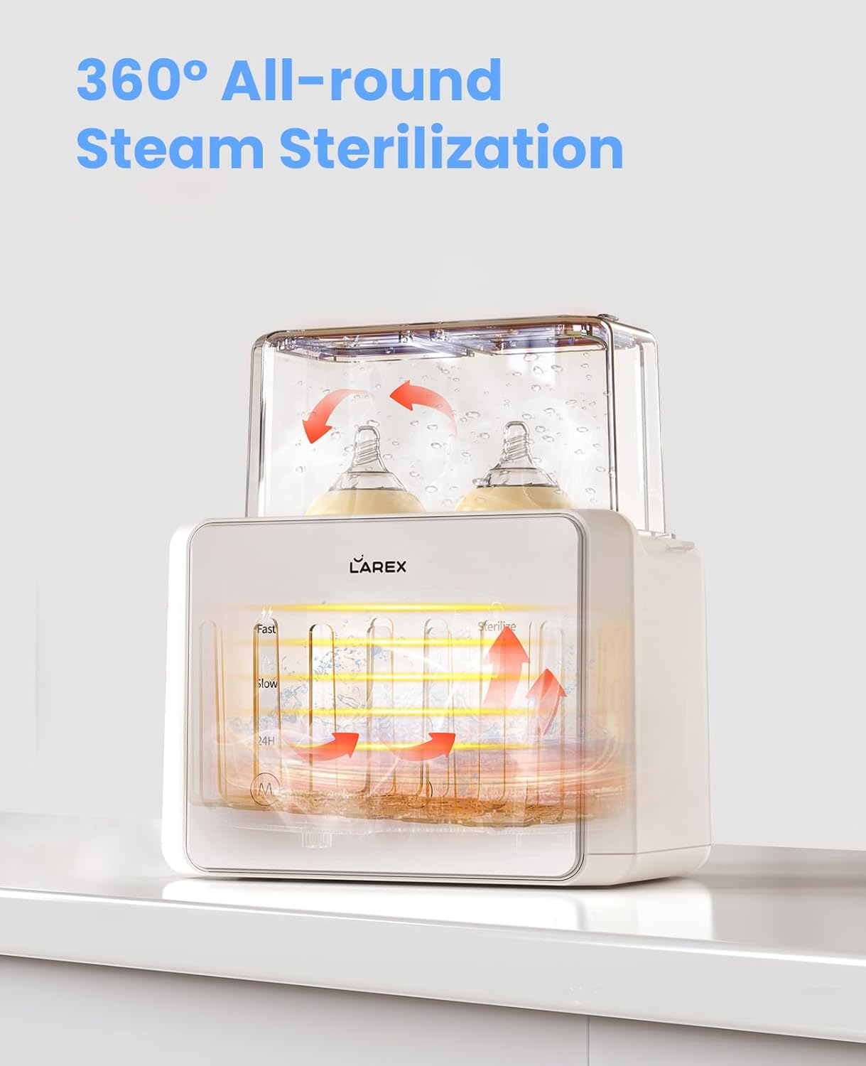 LAREX Double Bottle Warmer, 11-in-1 Fast Baby Bottle Warmer for Breastmilk and Formula, with Timer, Fits 2 Bottles, Accurate Temp Control, Milk Warmer with Thaw, Steri-lizing, Keep Warm, Heat Food