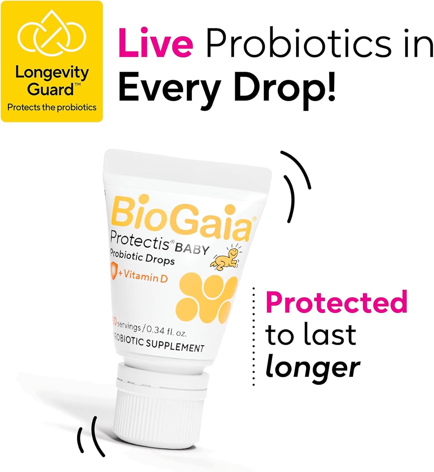BioGaia Protectis Baby Probiotic Drops | Colic & Gas Relief + Vitamin D | Safe for Newborns | Ease Crying, Fussing, Colic, Gas, Spit-ups & Constipation | No Dairy, Soy & Gluten | 50 Day Supply | 10mL