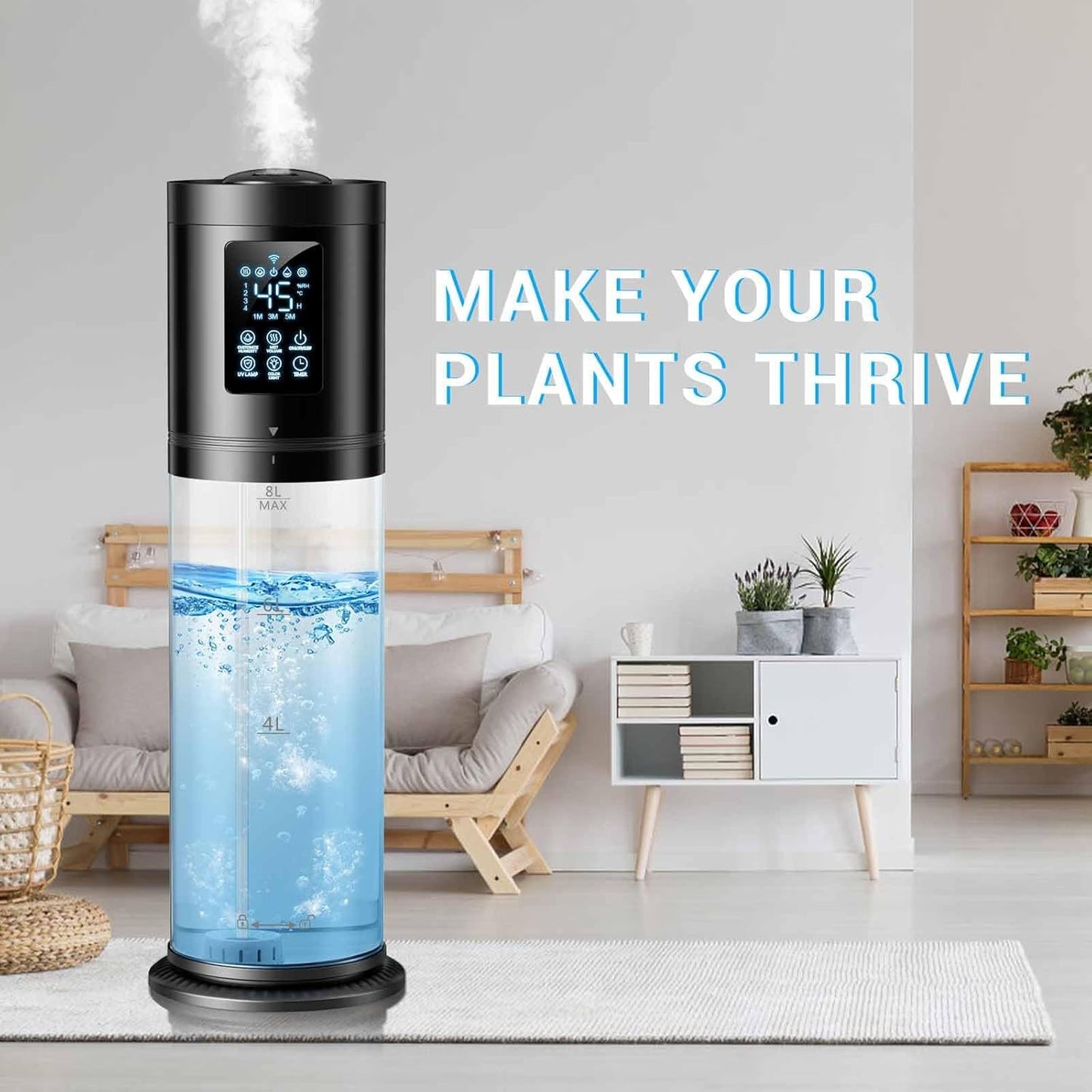 8L Humidifiers for Bedroom Large Room, 4 Levels Cool Mist Humidifier with Clear Tank, 7 Color Lights Essential Oil Diffuser with 16H Timer, Top Fill Humidifier for Home Plants Office