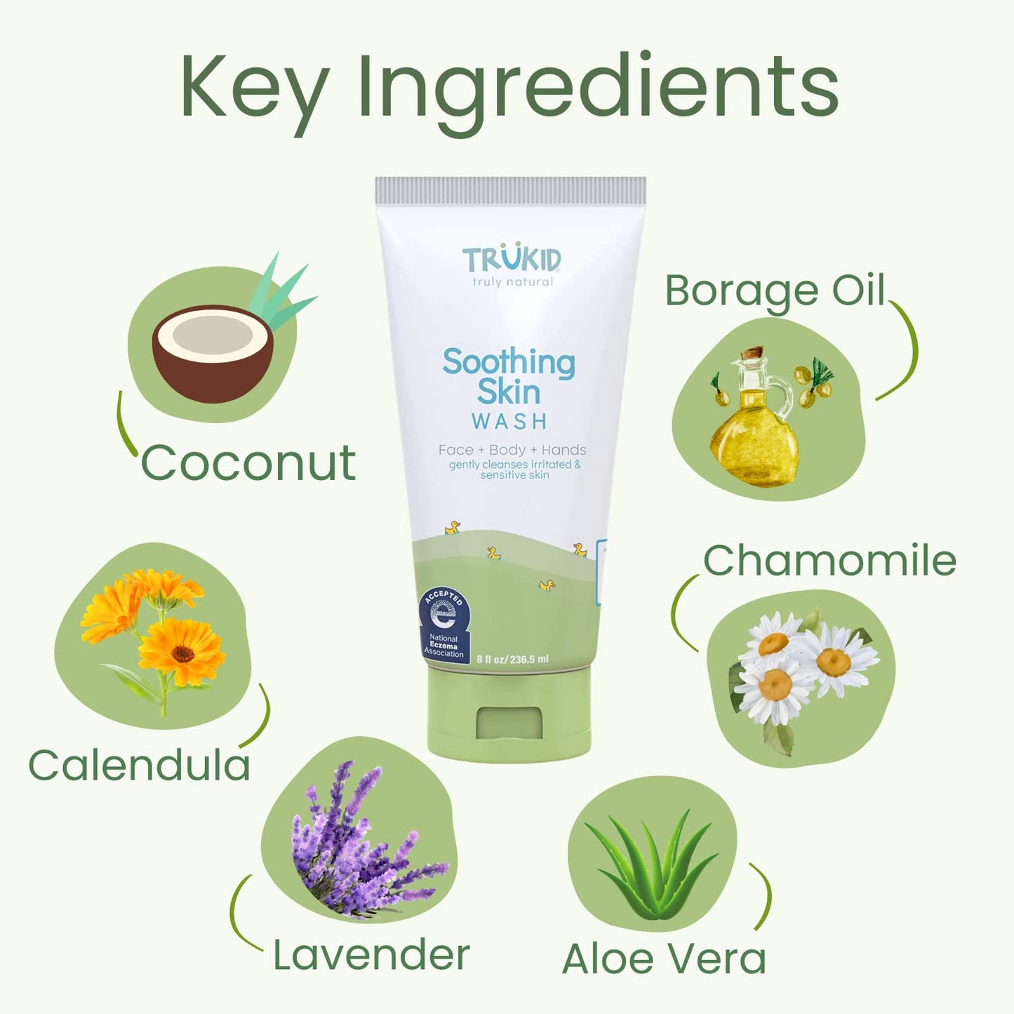 TruKid Kids Body Wash – Natural, Unscented Face, Body & Hand Wash for Sensitive Skin - NEA-Accepted for Eczema – Dermatologist Tested, Non-Toxic, Tear-Free Baby Bath Essential, 8 fl oz