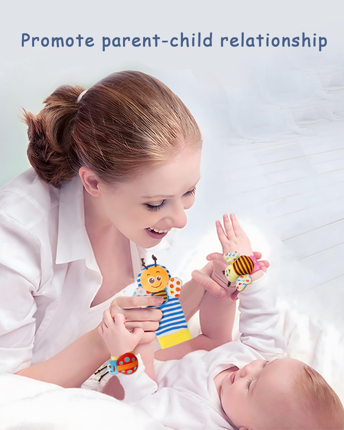 Wrist Rattles Foot Finder Rattle Sock Baby Toy, Hanging Rattle Toy, Arm Hand Bracelet Rattle, Feet Leg Ankle Socks, Activity Rattle Present Gift for Newborn Infant Babies Boy Girl Bebe (12 D)