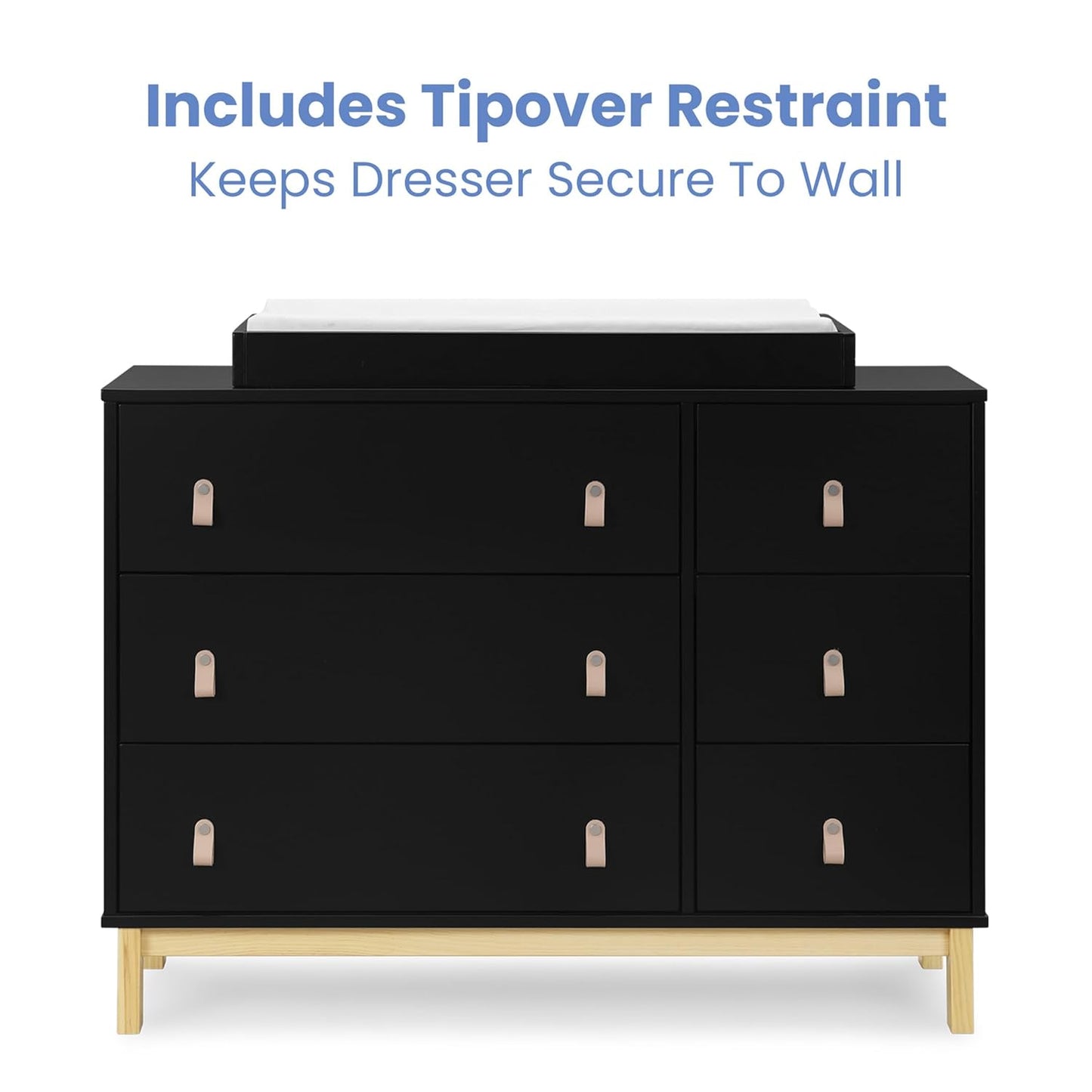 GAP babyGap Legacy 6 Drawer Dresser with Leather Pulls and Interlocking Drawers - Greenguard Gold Certified, Ebony/Natural