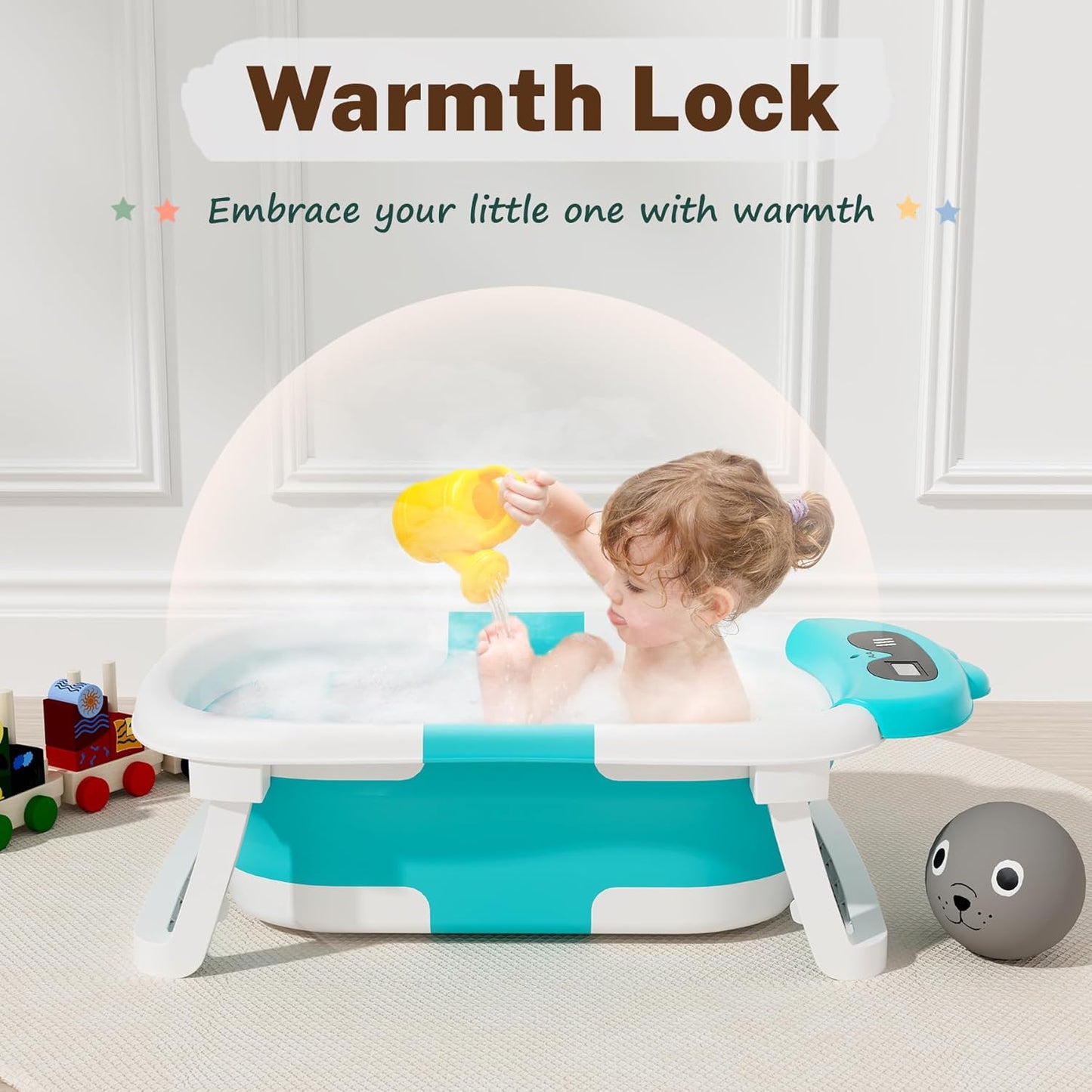 AVIDOR Baby Bathtub,Collapsible Bathtub for Newborn to Toddler,Durable Essential Infant Bath Tub,Portable Travel Baby Tub with Soft Bath Net,No-Slip Feet and Dinosaur Shaped (Light Blue)