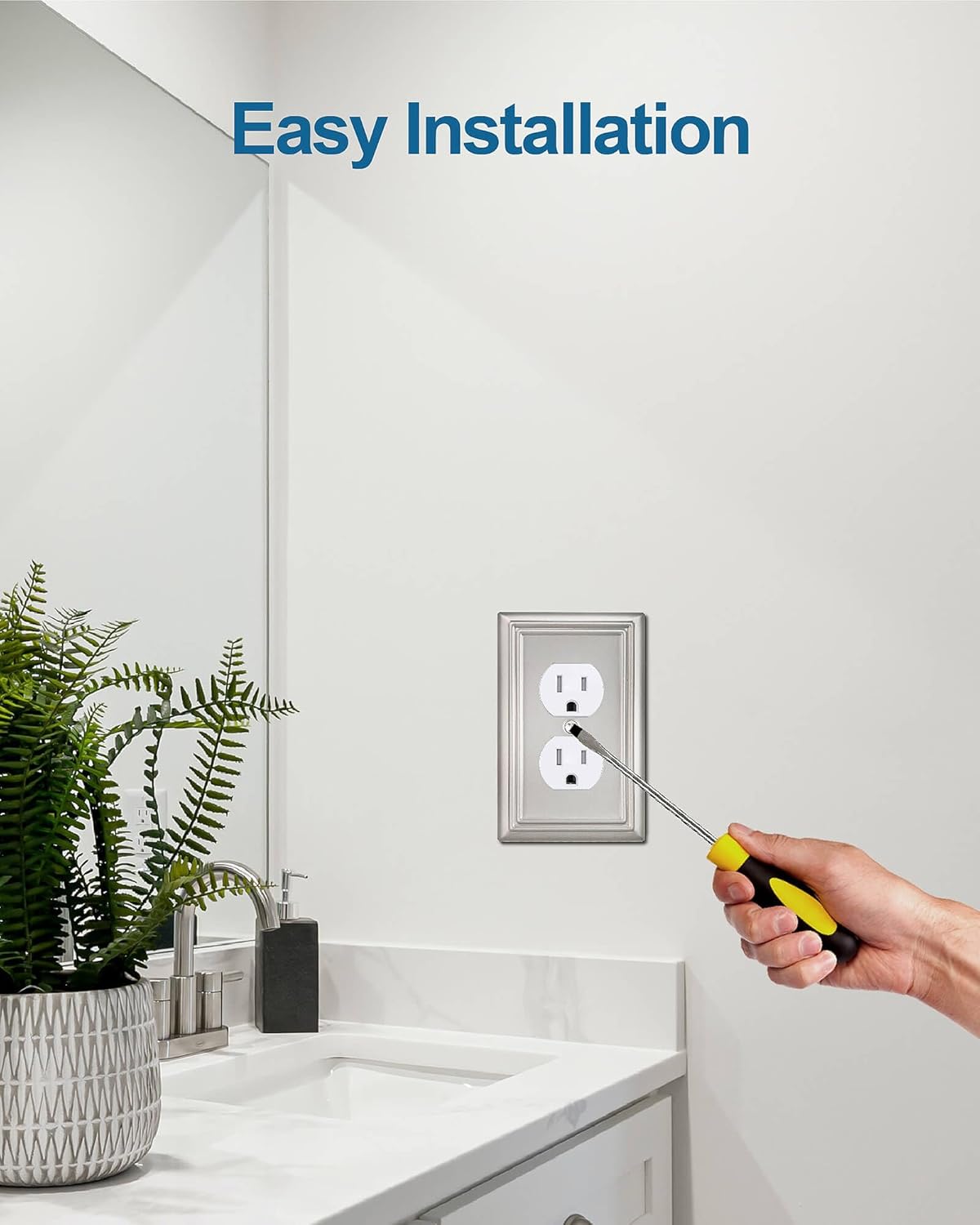 6-Pack Duplex Wall Plate, Decorative Satin Nickel Outlet Cover, Metal Wall Plates for Electrical Outlets, 3.15''*4.88'', Midsize