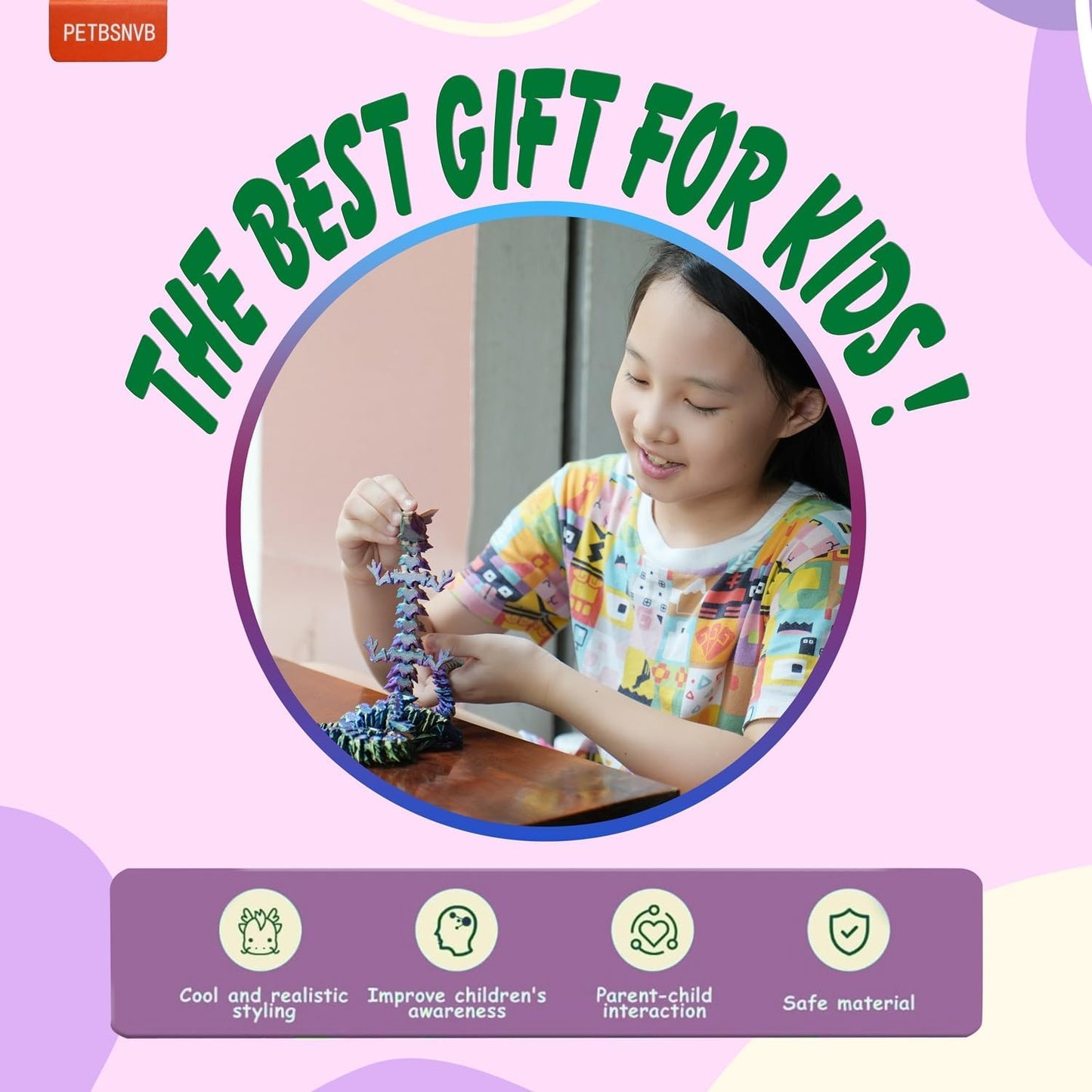 Three Color 12" 3D Printed Dragon, Articulated Dragon, Crystal Dragon, Dragon Fidget toy, Home Office Decor Executive Desk Toy (Purple Head)