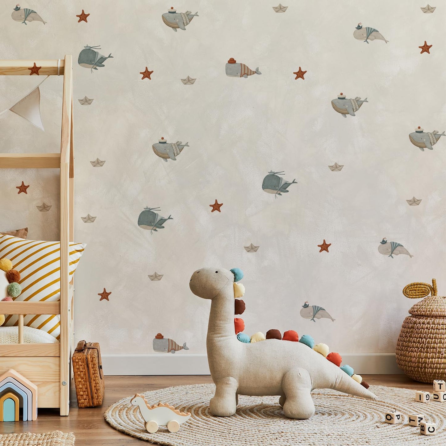 Whale Wall Decals for Nursery – 18 Decals, Ocean Theme Removable Stickers for Kids Room, Sea Animal Baby Room Decor, Reusable Wall Stickers for Furniture & Glass (6 Sheets)