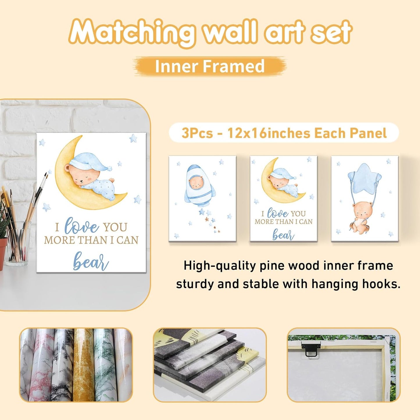 Personalized Baby Crib Bedding Set, 5 Pcs Custom Name Baby Crib Set with Double Layer Blanket, Soft Blue Moon Bear Nursery Bedding Set for Girls Boys, Customized Gifts for Toddlers Infants