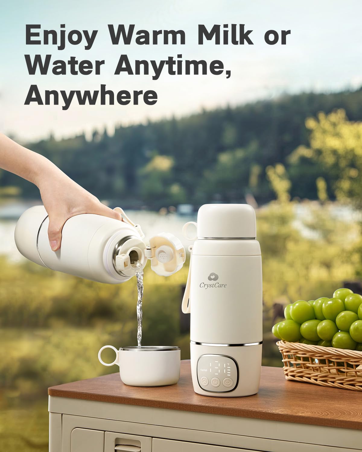 Portable Bottle Warmer for Travel - Fast Heating Breast Milk & Formula Warmer with 16,000mAh Battery, 17oz Milk Warmer for Baby on The Go,Baby Bottle Warmer for Car, Airplane(Clouds)