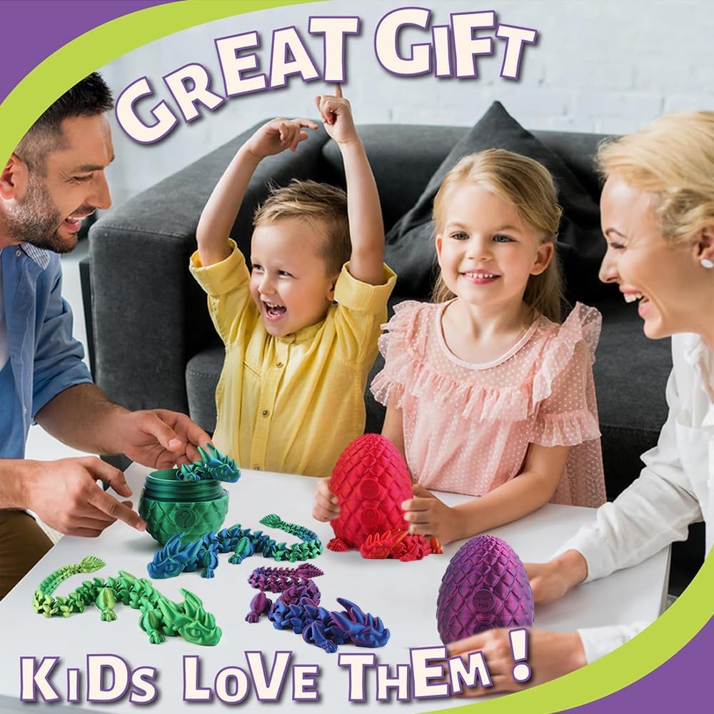 STONESTAR 3D Printed Dragon Fidget Toys, 12" Full Articulated Dragon in Mystery Egg, Home Office Decor Executive Desk Toys Xmas/Easter Gift for Dragon Lovers (Laser Purple)