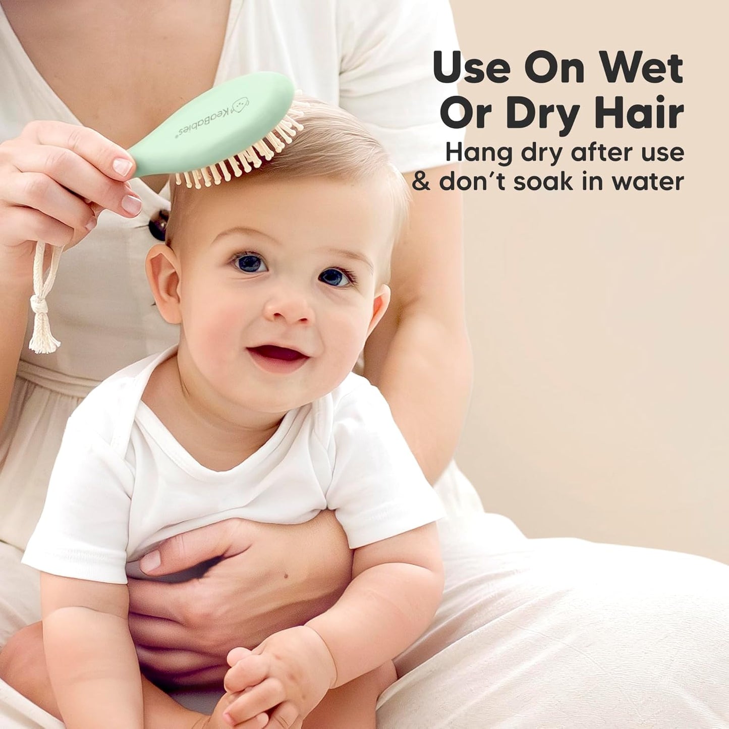 Baby Hair Brush and Comb Set for Newborn - Wooden Baby Hair Brush Set with Soft Goat Bristle, Baby Brush Set for Newborns, Baby Brush and Comb Set Girl, Boy, Toddler Cradle Cap Brush (Oval, Sage)