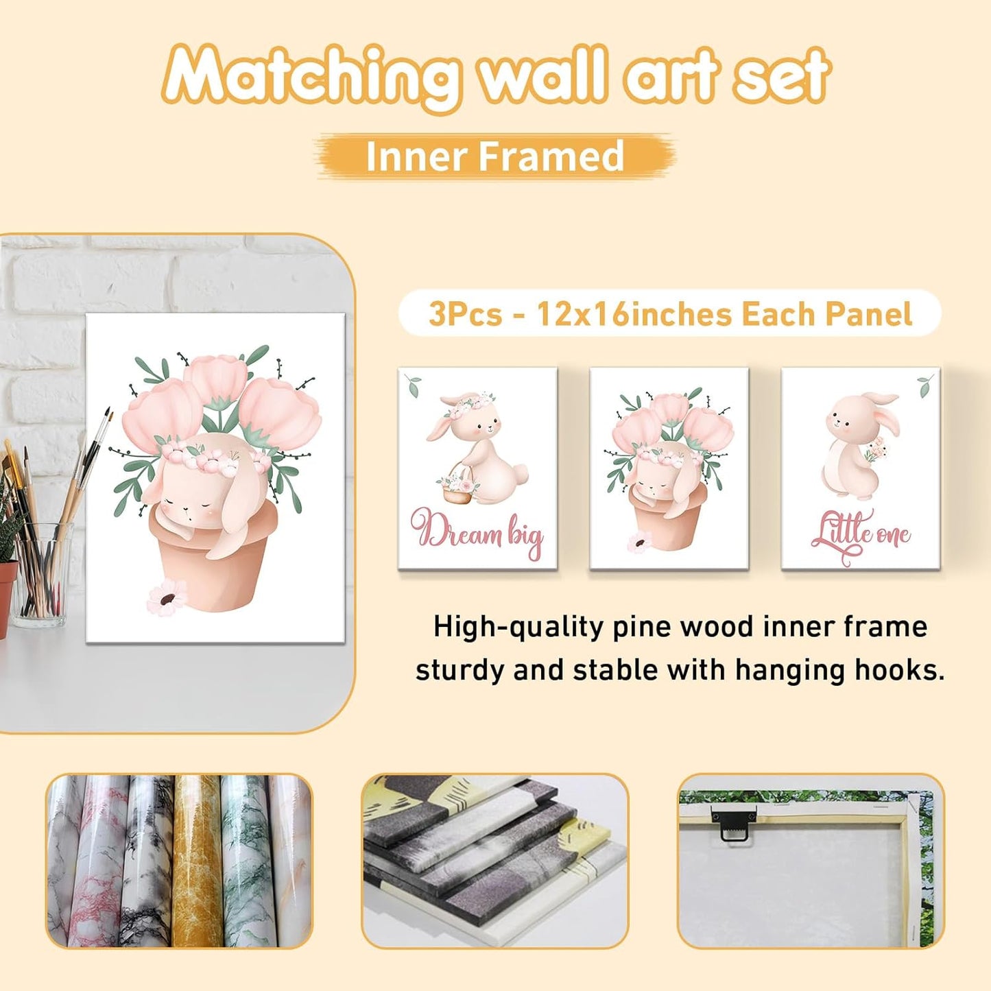 Custom Baby Crib Bedding Set - 5 Pcs Personalized Name Baby Crib Set with Double Layer Blanket - Soft Tulip Bunny Nursery Bedding Set for Girls Boys - Customized Gifts for Infants Toddlers