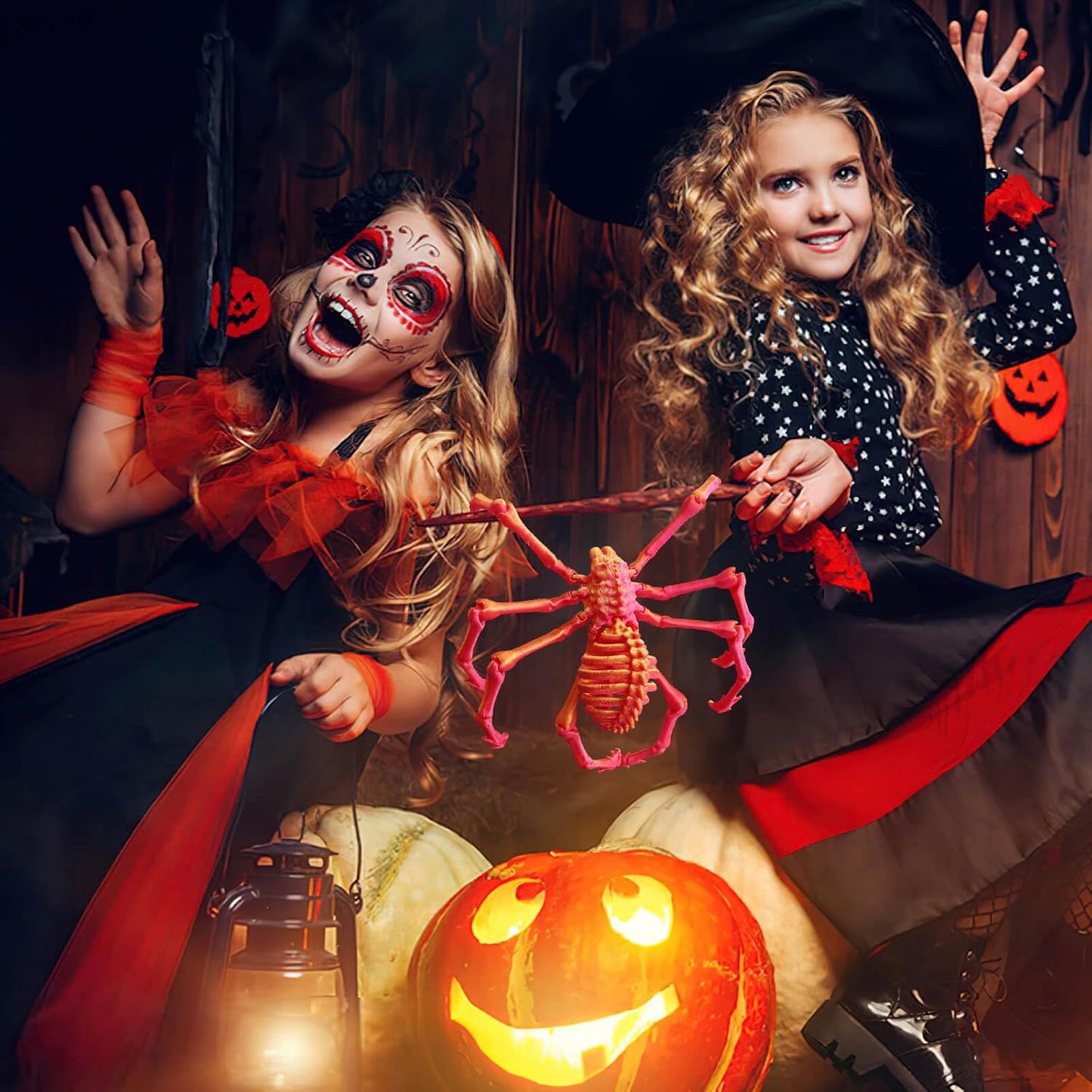 3D Printed Spider Fidget Toys, 1 Pack Articulated Fake Spider Figures Party Favors for Birthday Halloween Christmas, Stress Relief Desk Toys for Classroom Office Home (Laser-orange)