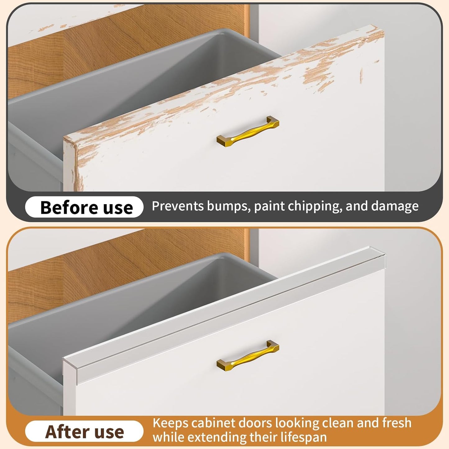 Cabinet Protectors for Kitchen Cabinets, Cabinet Door Edge Protector PVC Edge Guard Drawer Protector Prevent Wear, Chipping, Discoloration, Bumpers Clear, 3/4" Thick, 47'' Length