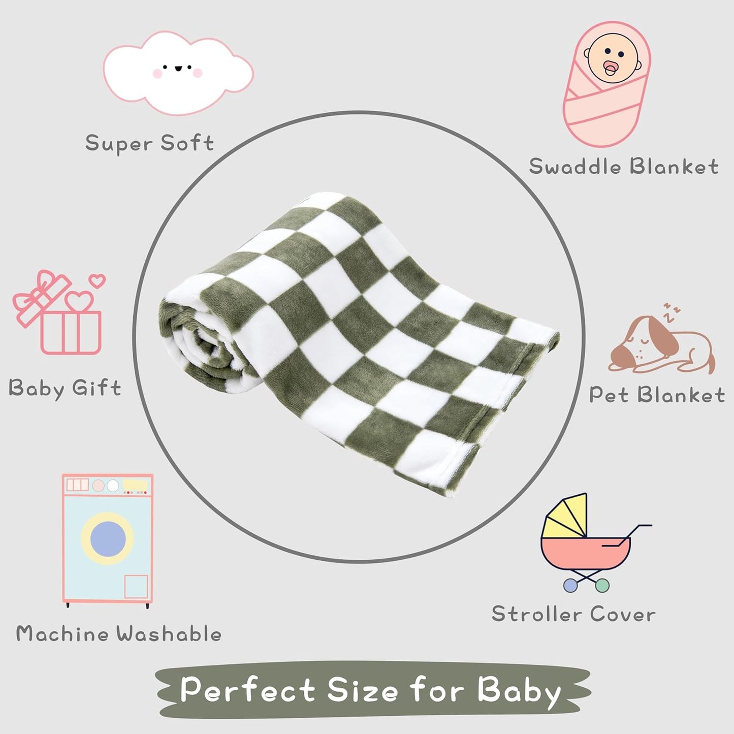 Yurhap Checkered Baby Blanket Fleece Baby Blankets for Boys, Ultra Soft Cozy Fluffy Infant Toddler Newborn Receiving Blankets for Crib Stroller, 30''x40'', Dark Olive
