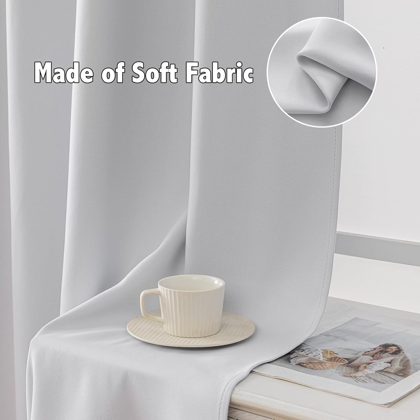 Anytime 100% Blackout Curtain Set, Thermal Insulated & Energy Efficiency Window Draperies for Guest Room, Full Shading Panels for Shift Worker and Light Sleepers(Greyish White, 2 Panels, 42W x 54L)