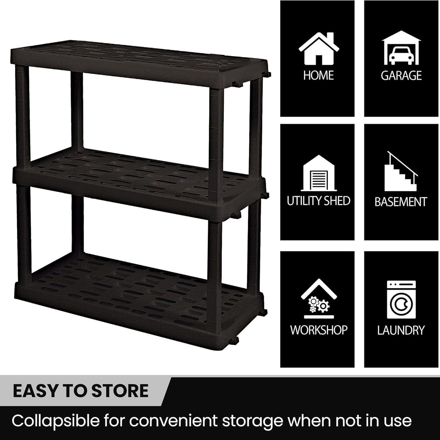 Oskar Storage Shelves - Bathroom Wall Organizer, Kids Room Toys Book Shelf, No Drill Heavy Duty, Kitchen Closet Garage Outdoor 3 Tier Stackable Plastic Shelving Unit