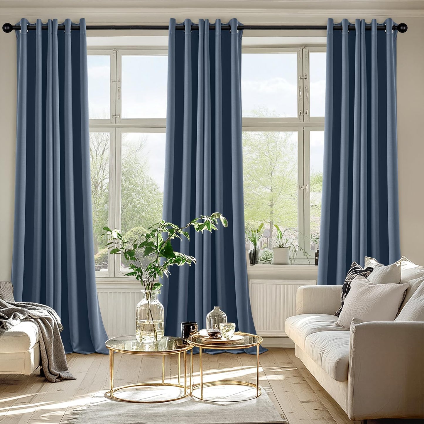 MIULEE Stone Blue Blackout Curtains for Bedroom Living Room 90 Inches Long 2 Panels, Thermal Insulated Room Darkening Drapes Solid Grommet Top Noise Reducing Light Blue Window Treatments 40x90 Inch