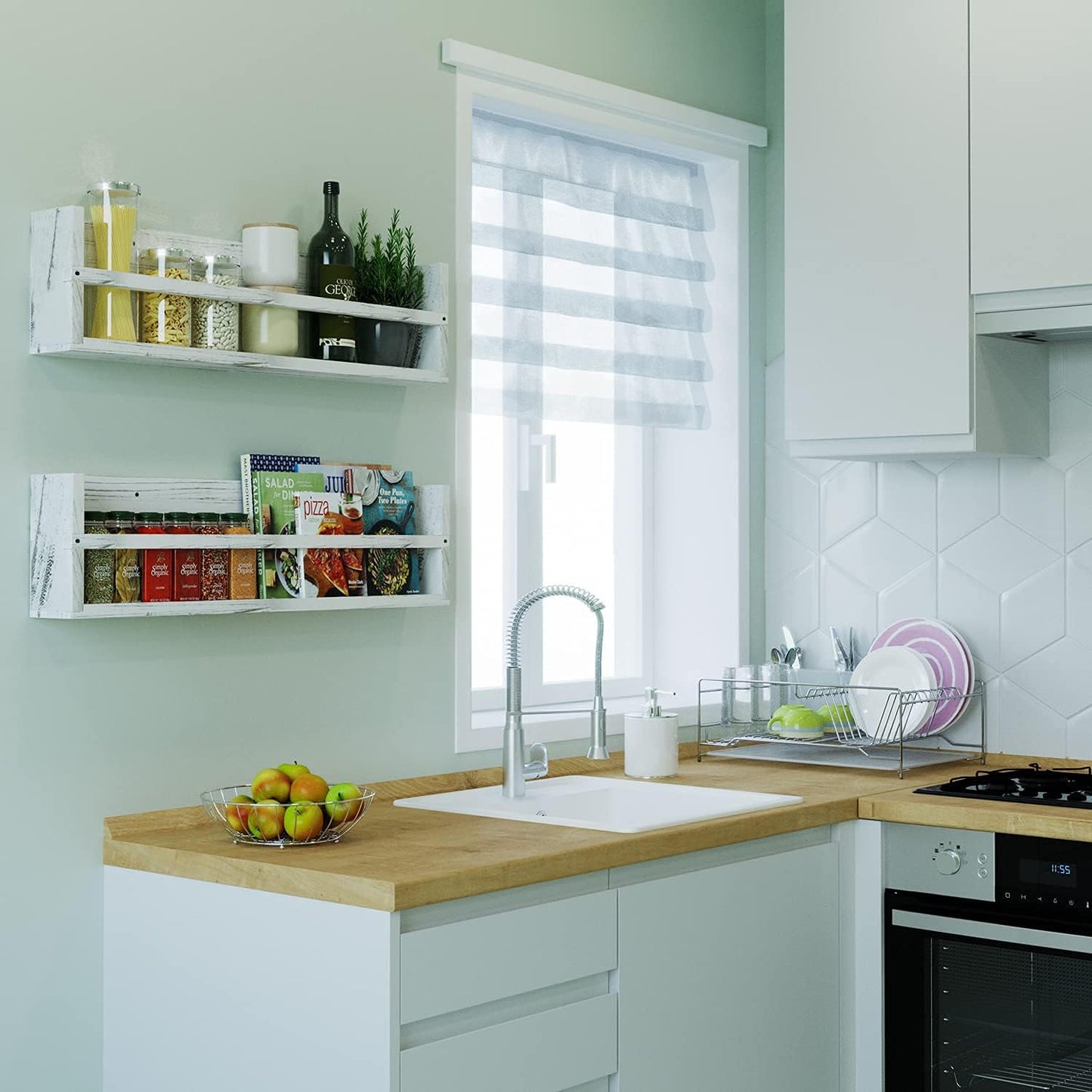 Brightmaison Polynez 30" Floating Shelves for Wall Decor, Kids Bookshelf, Nursery Book Shelves, Multiuse Shelf Set of 2 Wood Burnt White