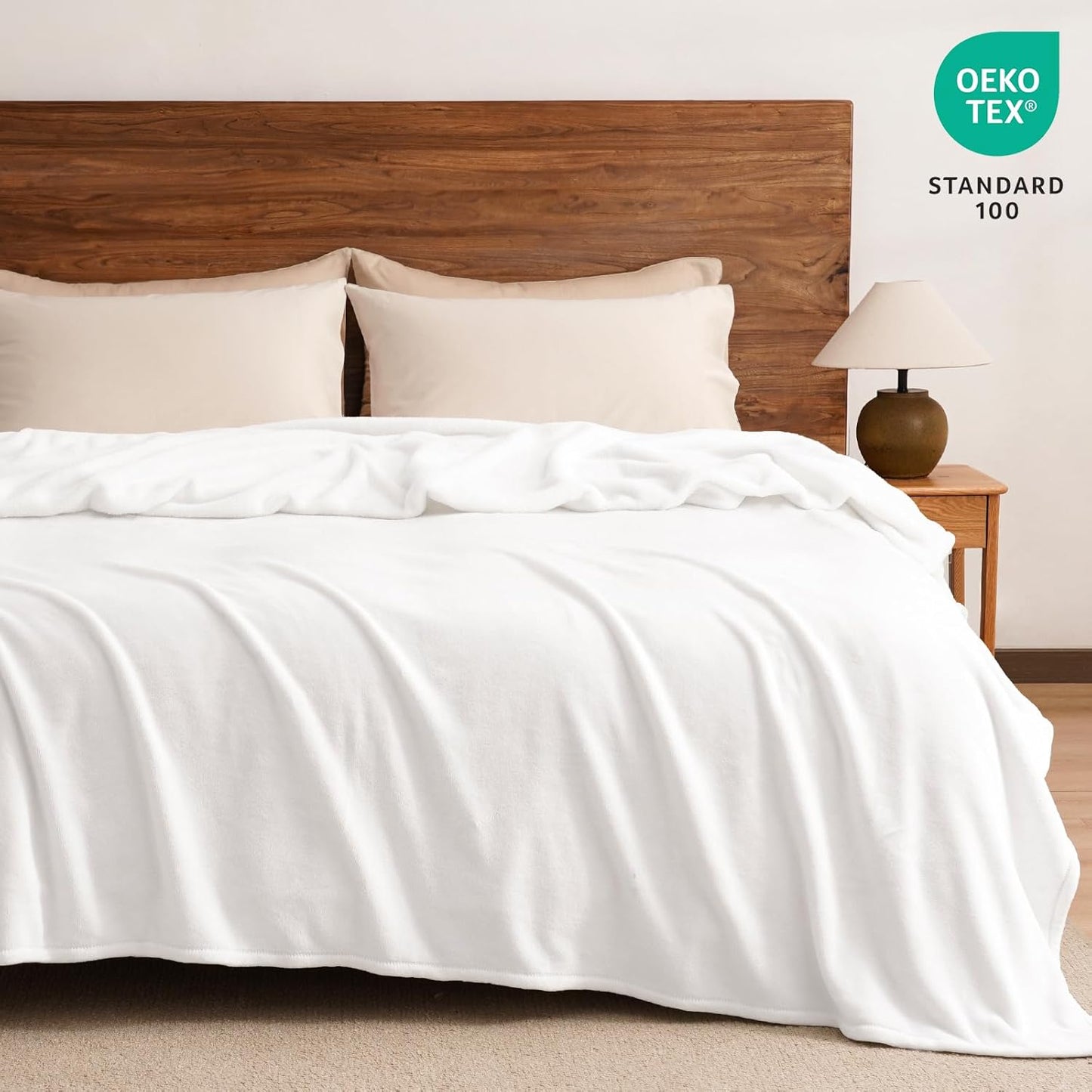 PHF Ultra Soft Fleece Blanket Queen Size, No Shed No Pilling Luxury Plush Cozy 300GSM Lightweight Blanket for Bed, Couch, Chair, Sofa Suitable for All Season, 90" x 90", White