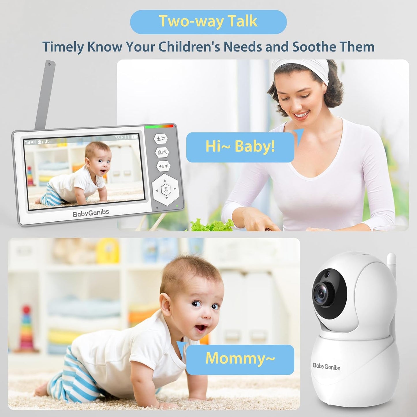 Baby Monitor with 2 Cameras Standby for 26-Hour Battery, Remote Control 4.3'' IPS Video Baby Monitor No WiFi Up to 1000ft Range, ECO, Night Vision, Temperature, 2-Way Talk, 8 Lullabies