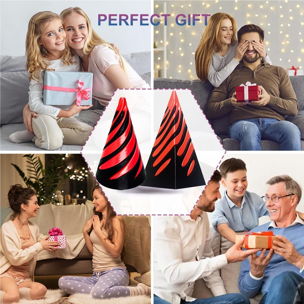 Spiral Cone Fidget Toy,Impossible Cone Pyramid Passthrough Sculpture Bulk Fidget Toys for 3D Printed,Anxiety Stress Relief Desk Deco Souvenir Mini Gift Toy for Home Office (#A-Laser Black Red)