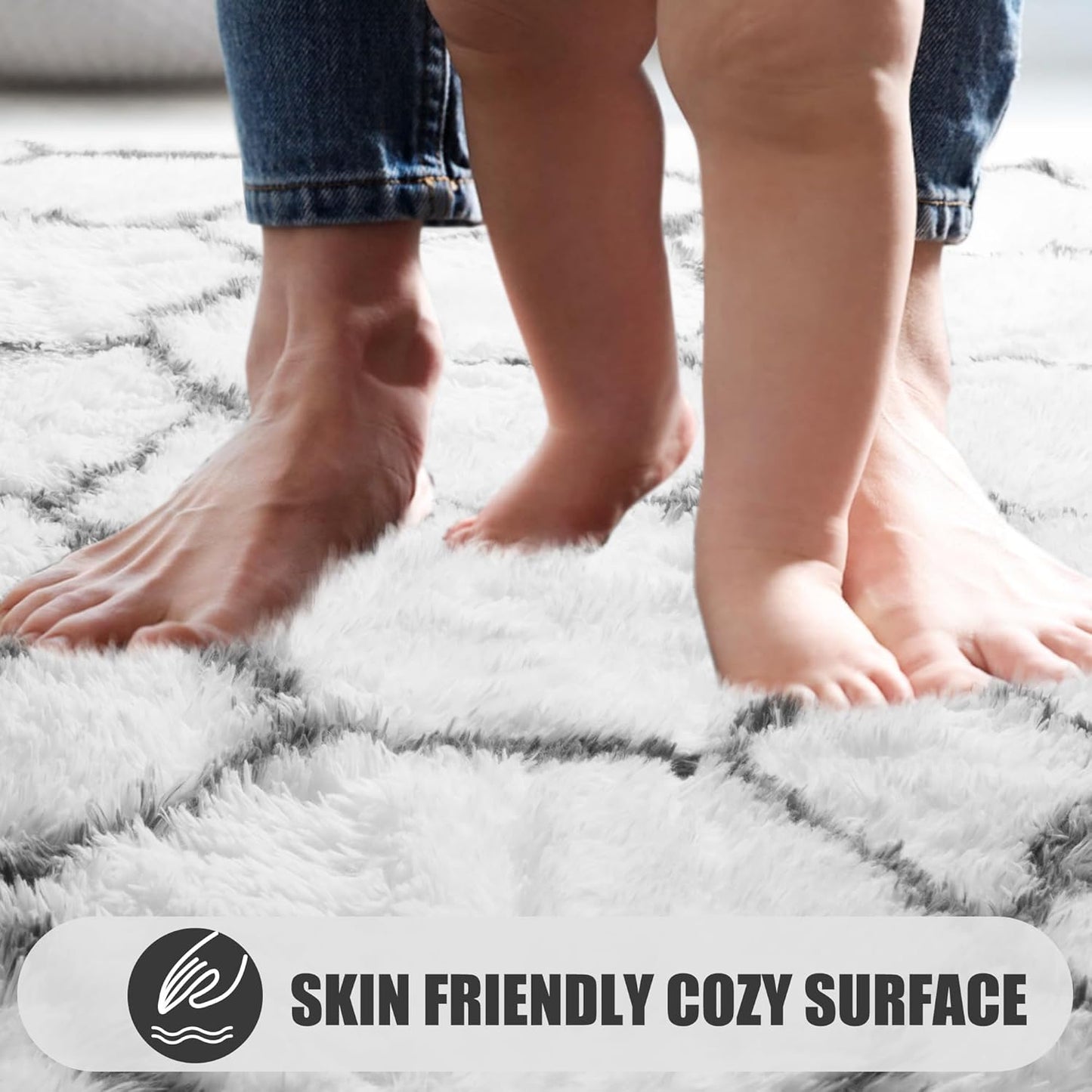 ONASAR Area Rugs for Living Room, Washable 7x10 Fluffy White and Grey Rug for Bedroom, Geometric Moroccan Indoor Shaggy Boho Soft Plush Floor Carpet for Kids Teen Nursery Dorm Home Decor Aesthetic