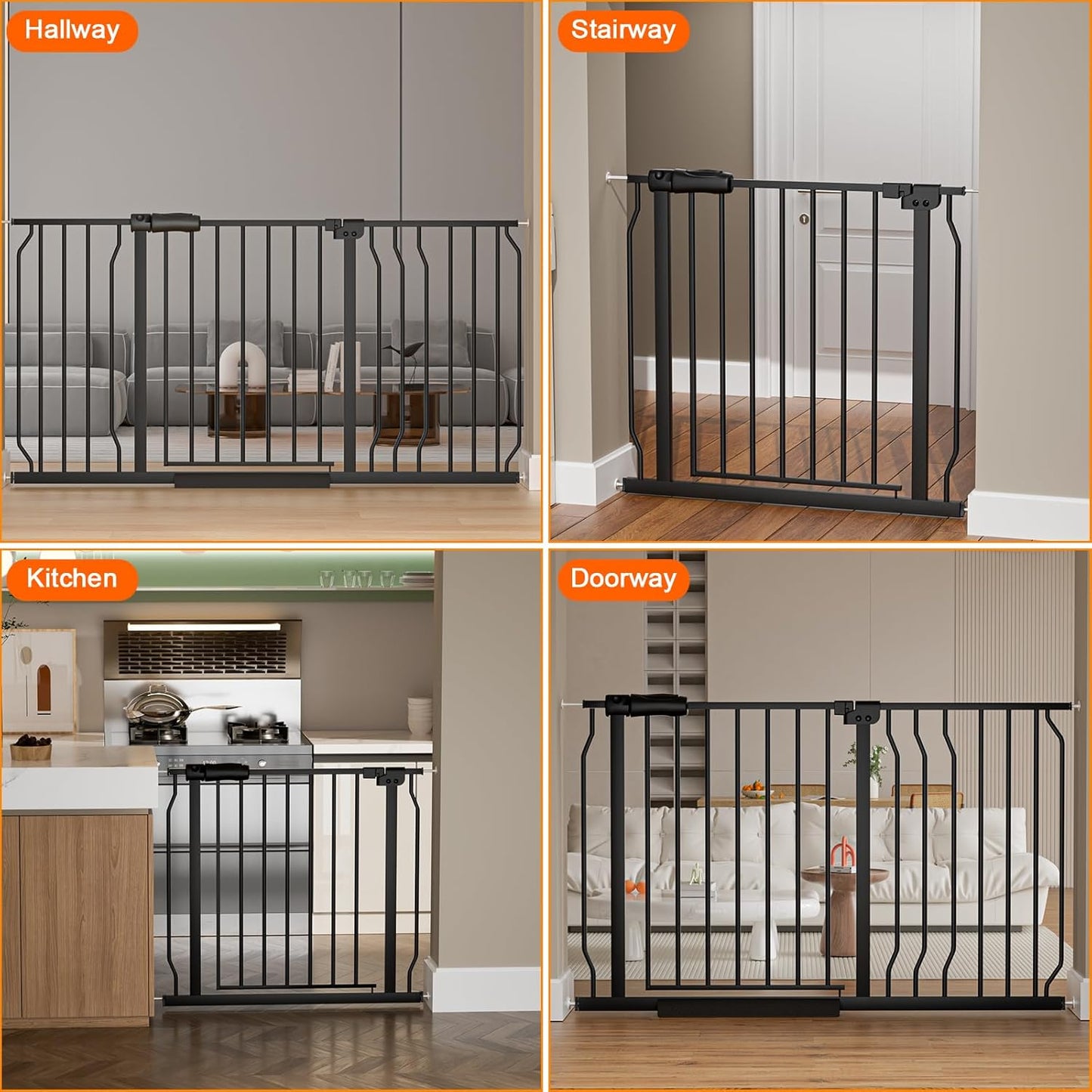 Wide Baby Gate for Stairs Doorways 30" Tall 34 to 38.5 Inch Wide Pressure Mounted Baby Gate Walk Through Child Gates for Kids or Pets Indoor Safety Gates