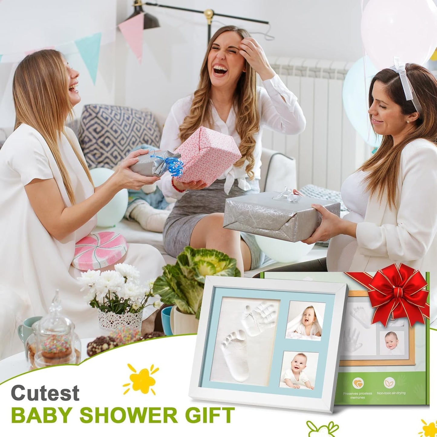 Baby Hand and Footprint Kit,Footprint Kit for Boy or Girl,Keepsake Handprint Kit Newborn Nursery Picture Frame Timeless Gifts for Baby Shower and Registry (white)