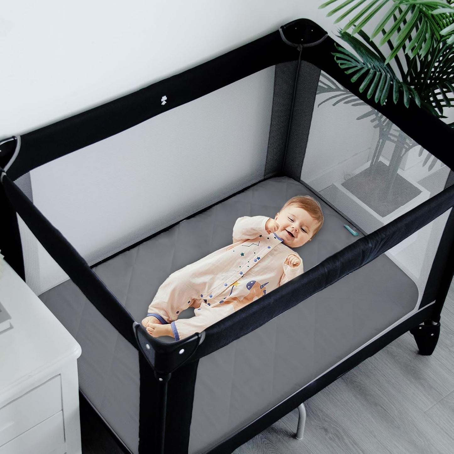 Pack and Play Sheets Fitted Waterproof Pack and Play Mattress Protector Pad Cover 2 Pack Gray Quilted 39" x 27"