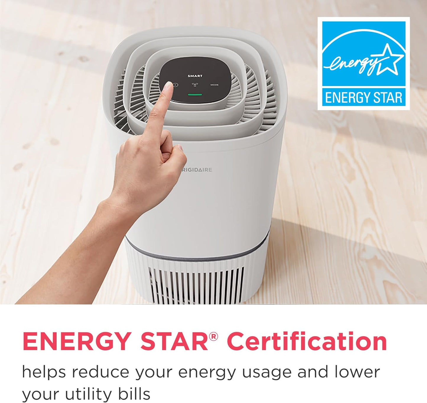 Frigidaire PureA300 HEPA Air Purifier for Small Bedrooms, Covers up to 850 Sq. Ft., 3-Stage Filtration, Energy Star Certification, Air Quality Monitoring, Smart Mode, Ultra Quiet, White