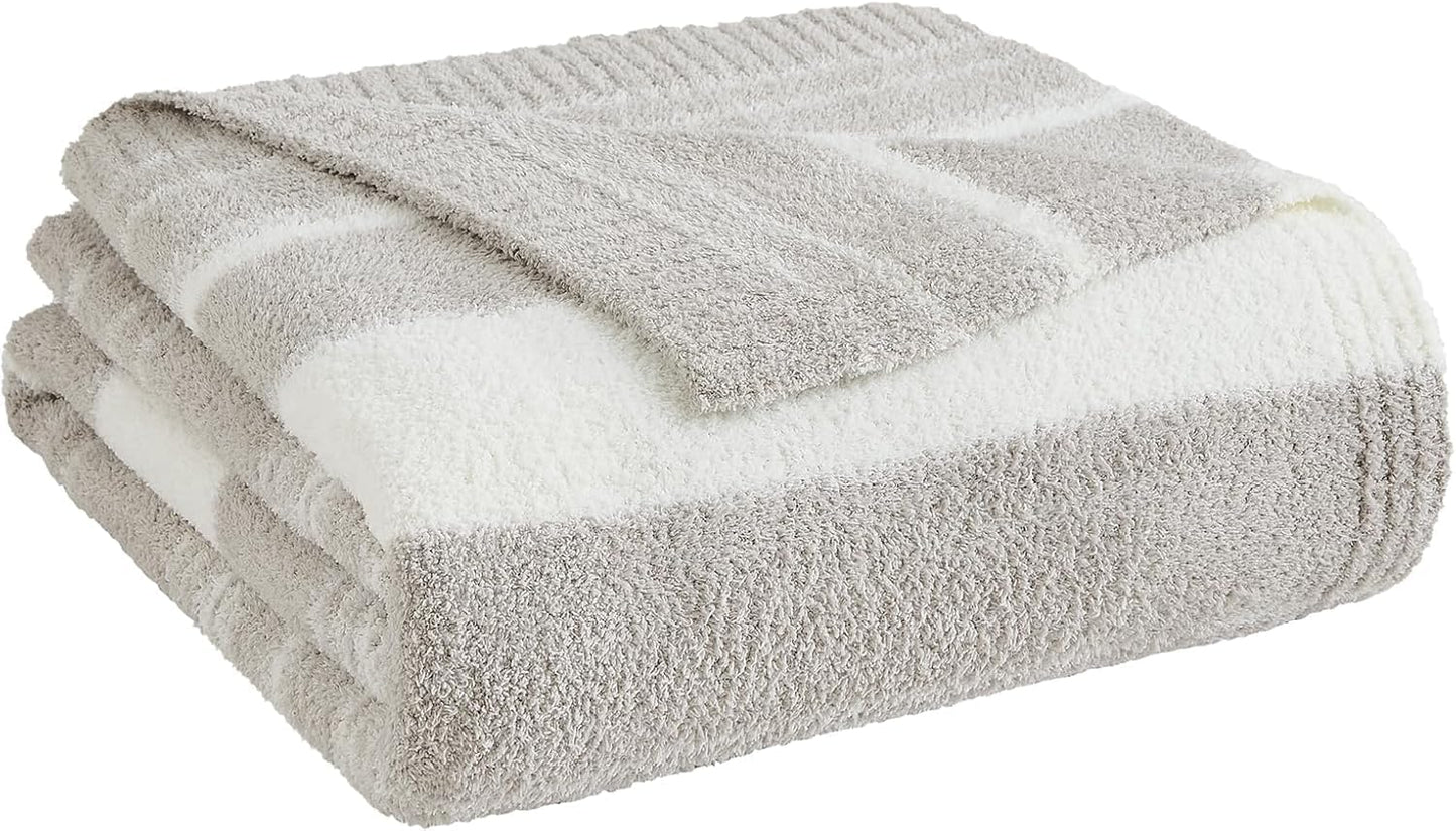 WRENGONGE Taupe Throw Blanket, 50x70 Soft Cozy Striped Throw Blankets for Couch, Sofa, Bed, Travel, Lightweight Fluffy Warm Plush Decorative Blankets for Women, Men,Kids Gift