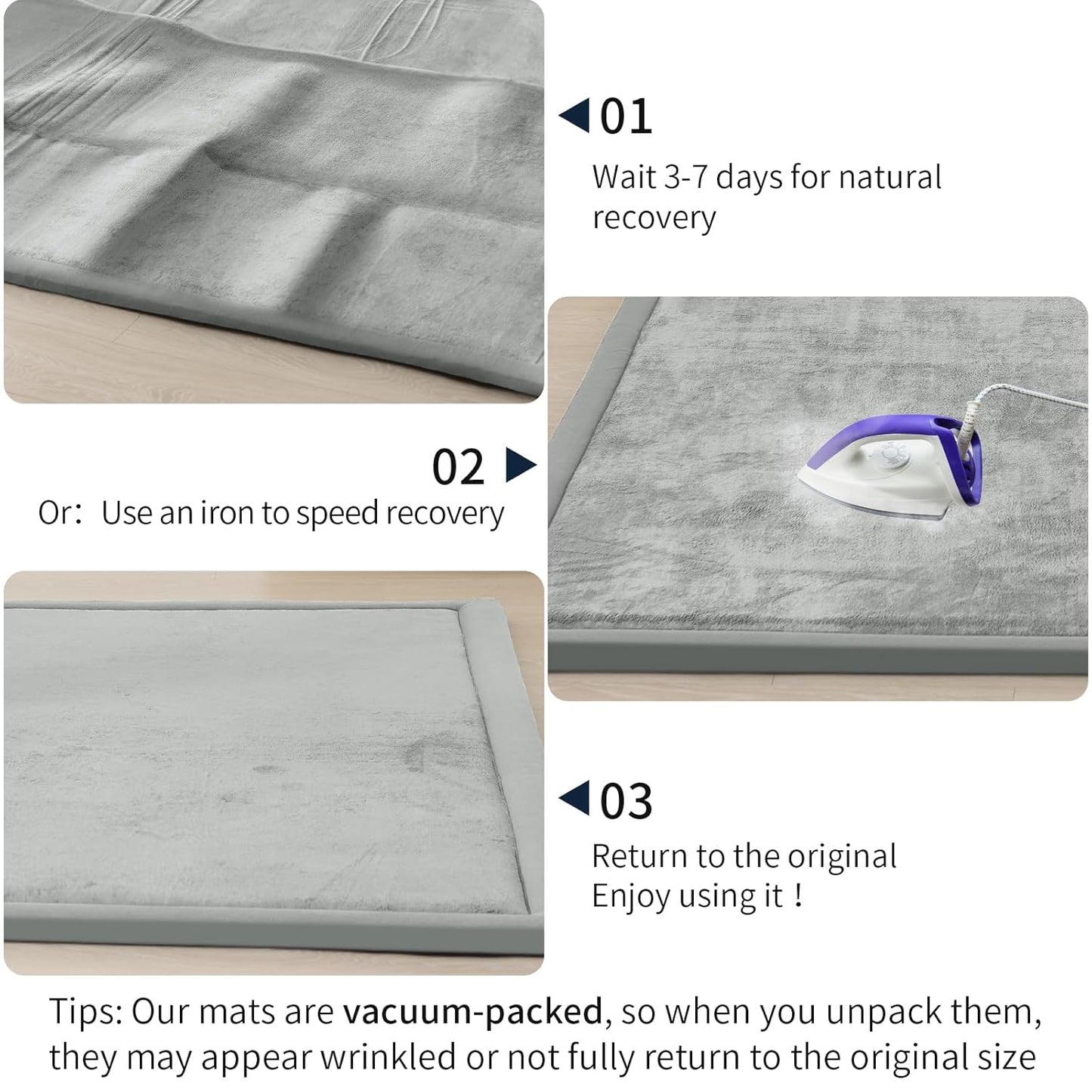 ACOMOPACK Baby Play Mat for Floor 1.3" Thick Memory Foam Play Mat 79"×157 Tummy Time Crawling with Non-Slip Bottom for Living Room,Nursery,Soft Velvet Playpen Mats for Kids,Infants(Light Grey)