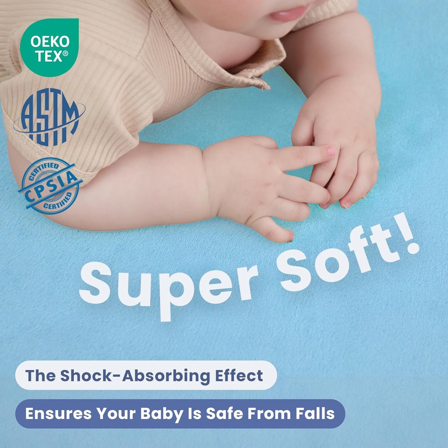 Baby Play Mat for Floor,1.3" Thick Memory foam Tummy Time Mat for Toddlers,Infants,kids,Water-Repellent Soft Nursery Rug,Extra Large Non Slip for Crawling&Yoga,Tatami Style for Living Room(Light Blue)