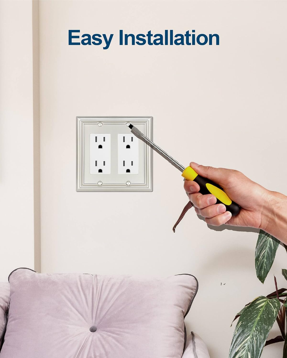 2-Pack Double Decorator Outlet Covers, Satin Nickel Wall Plates for Dimmer Switch, GFCI Outlet and Receptacal, Durable Metal, Midsize