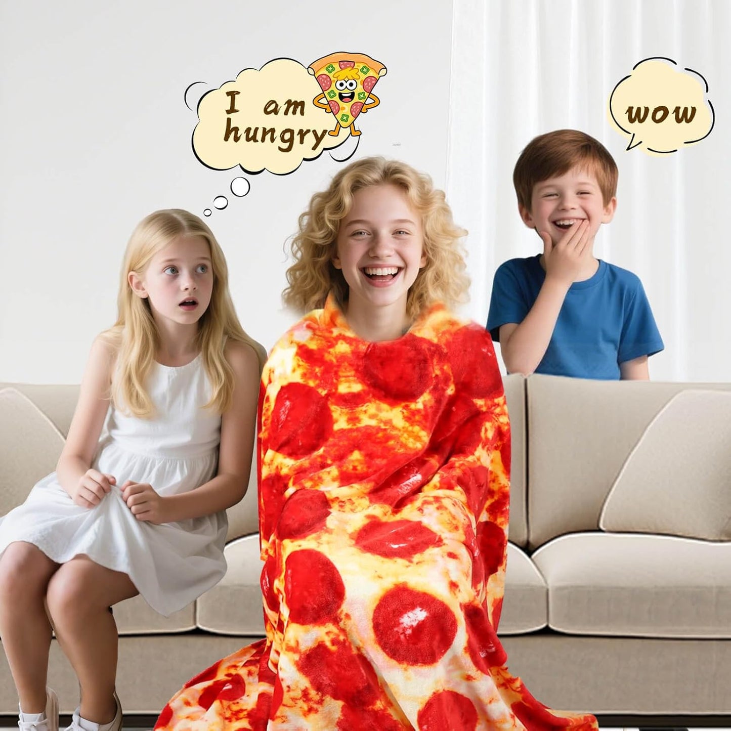 74in Pepperoni Pizza Blanket White Elephant Gifts for Adults Useful Sausage Throw Blankets Woemn Men Party Cool Stuff Novelty Gag Soft Fleece Wrap