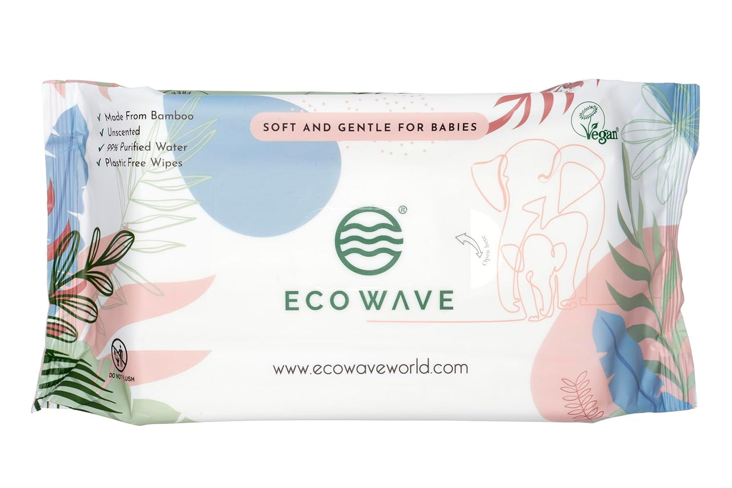 Eco Wave Baby Wipes, 100% Compostable Eco-Friendly Bamboo Wipes, Unscented, Hypoallergenic, Vegan, Alcohol-Free, Suitable For Sensitive Skin (Pack of 12)