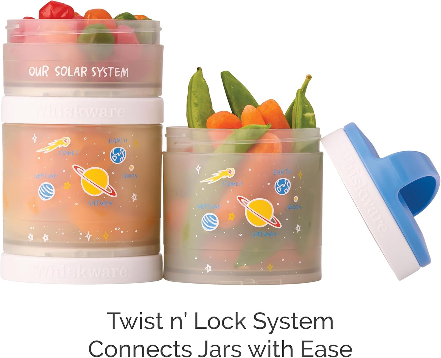 Whiskware Stackable Snack Containers for Kids and Toddlers, 3 Stackable Snack Cups for School and Travel, Our Solar System(Pack of 1)