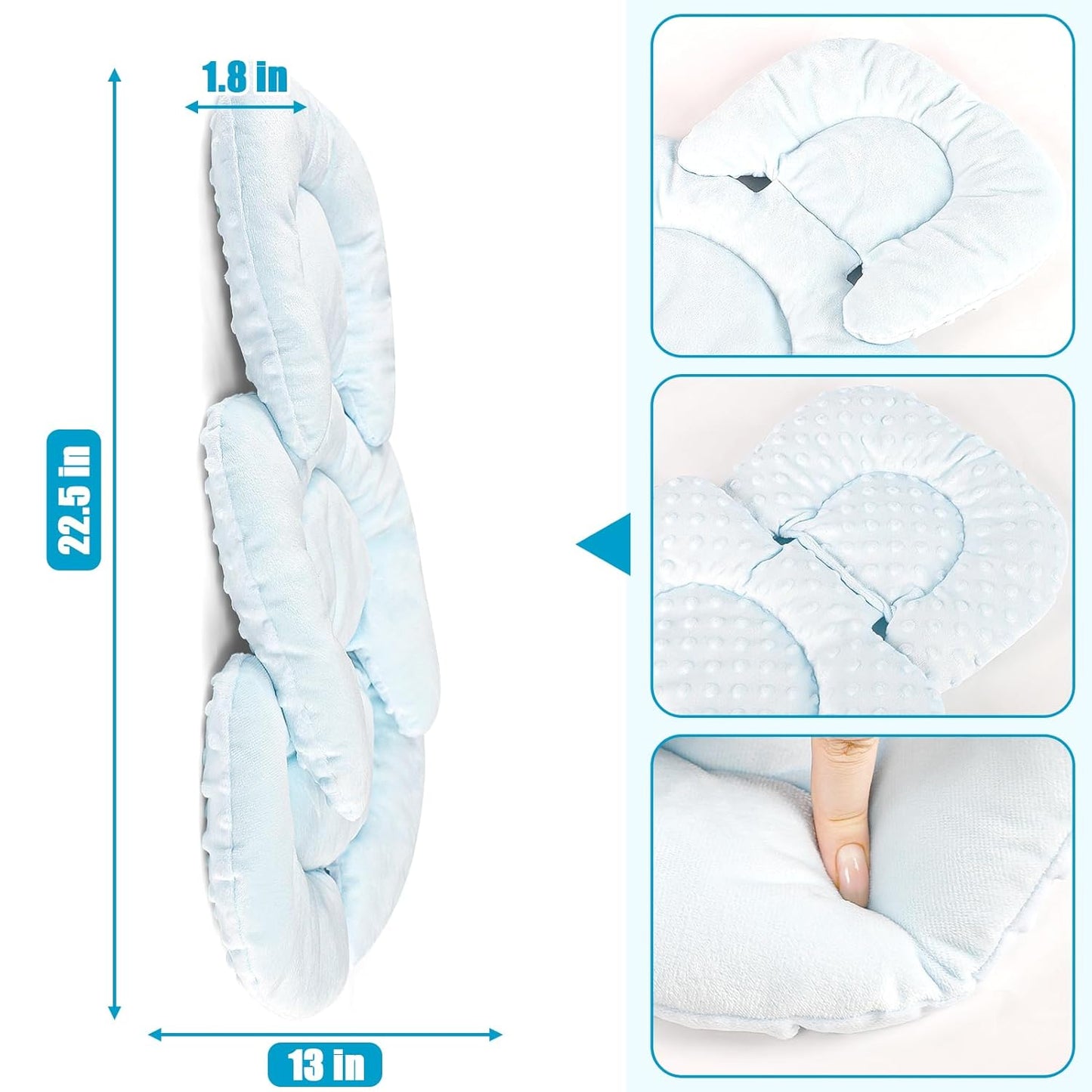 GFU Infant Car Seat Insert Head and Body Support, Reversible Newborn Insert for Carseat with Strap Pads, Soft Stroller Cushion Pillow Insert for Boys and Girls, Fits for Stroller, Swing, Lightblue