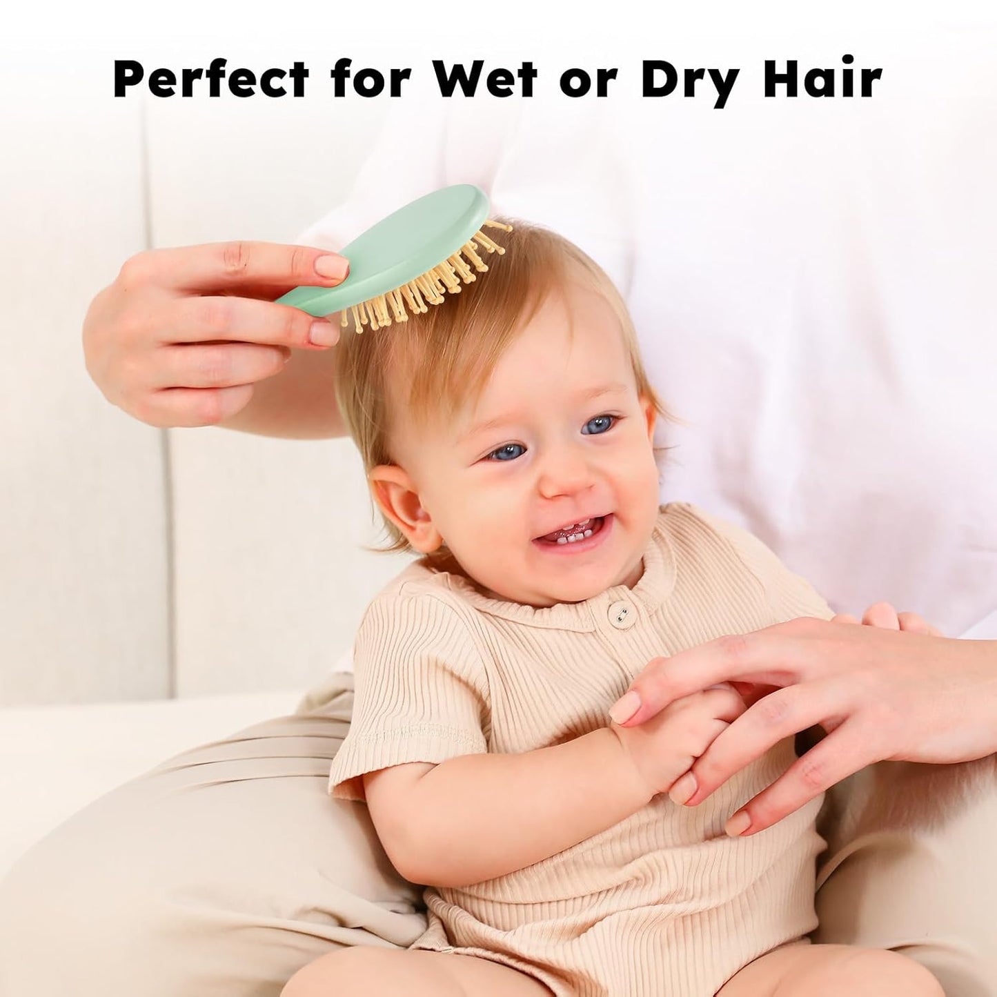 Yoofoss 4 Piece Baby Hair Brush and Comb Set,Wooden Baby Hair Brush with Natural Ultra Soft Goat Hair, Baby Comb Set for Boy, Girl - Green