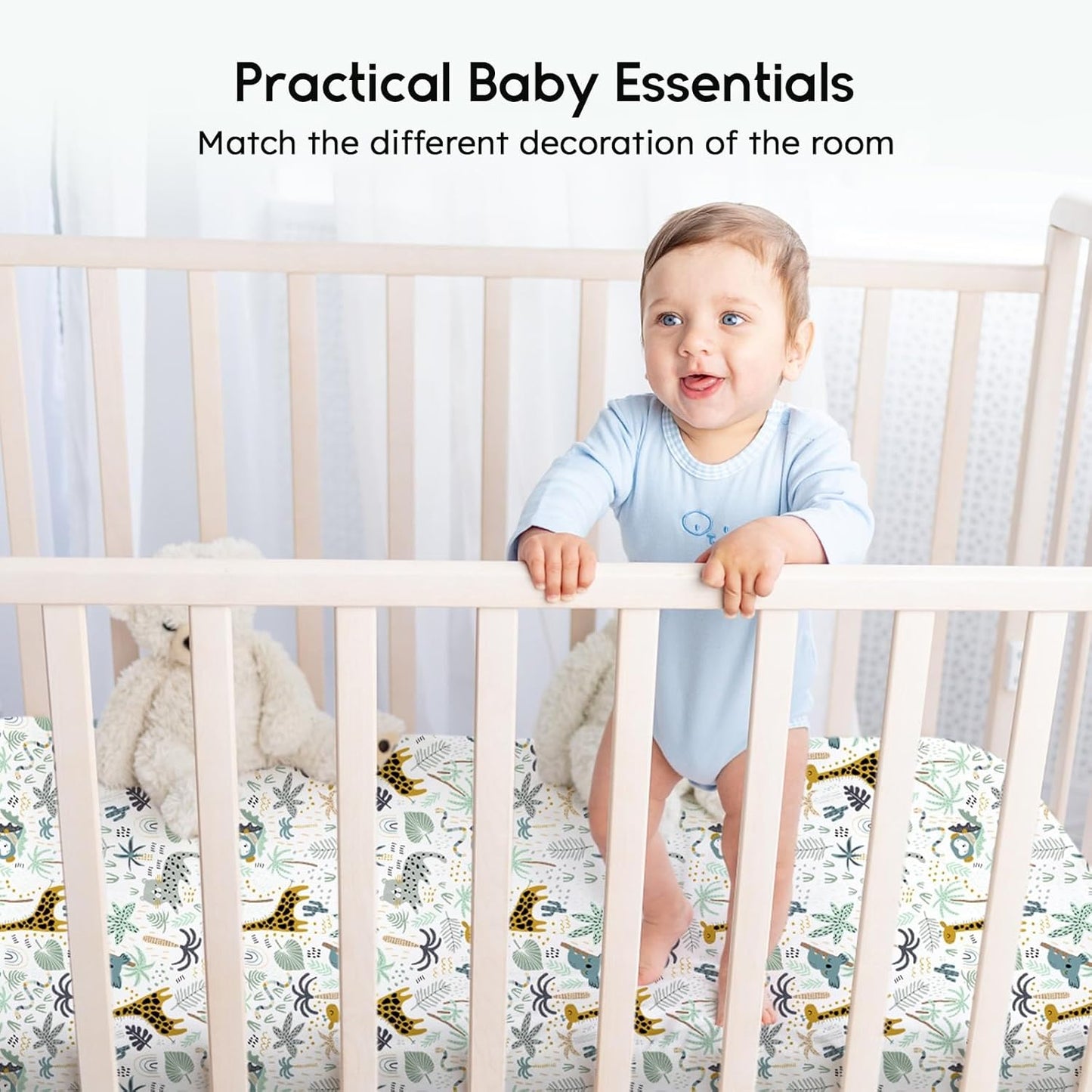 Yoofoss Baby Crib Sheets for Boys Girls, Fitted Crib Sheet 2 Pack for Standard Crib and Toddler Mattress, Super Soft Microfiber Baby Sheet 28x52x8in Green + Giraffe